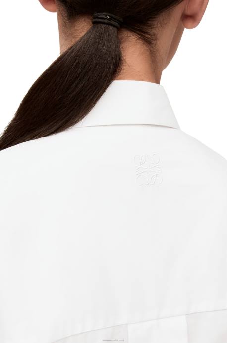 Loewe mujer vestido camisero trapecio de algodón LP641083 blanco