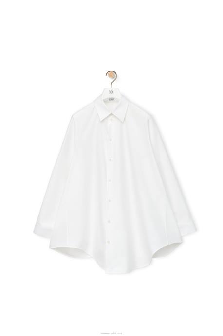 Loewe mujer vestido camisero trapecio de algodón LP641083 blanco