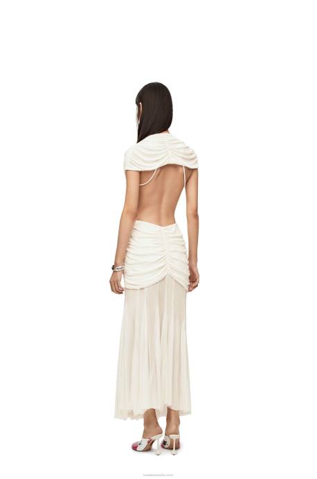 Loewe mujer vestido con lazo drapeado en jersey de crepé LP641077 blanco