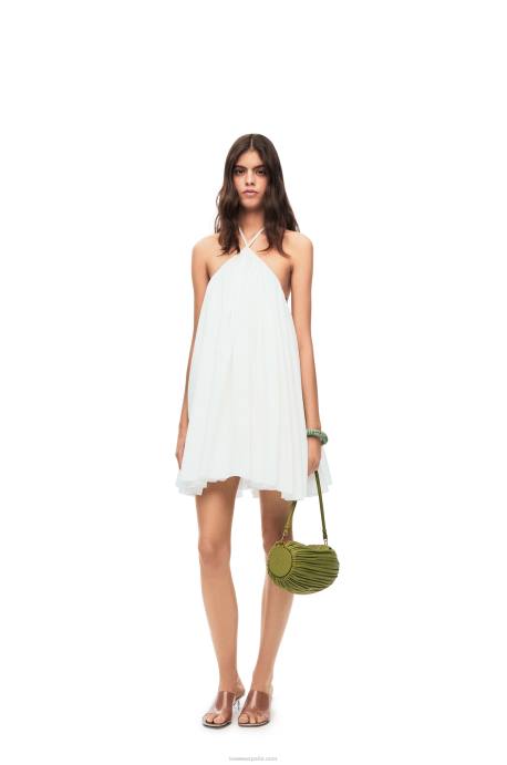 Loewe mujer vestido de lino con cuello halter LP641054 blanco
