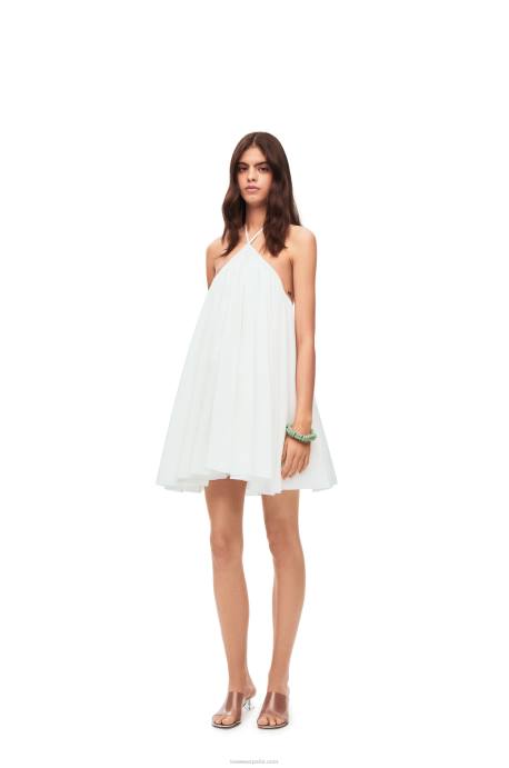 Loewe mujer vestido de lino con cuello halter LP641054 blanco