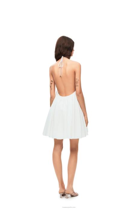 Loewe mujer vestido de lino con cuello halter LP641054 blanco