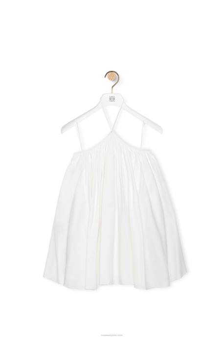 Loewe mujer vestido de lino con cuello halter LP641054 blanco