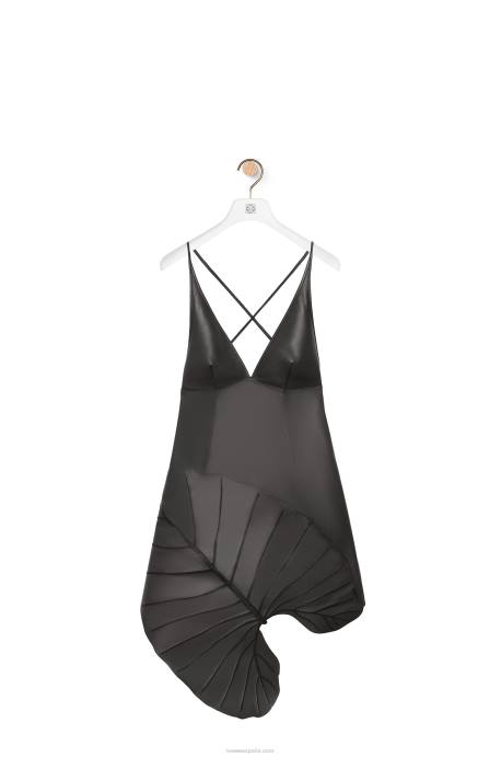 Loewe mujer vestido de napa con intarsia de hojas LP641038 negro