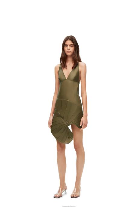Loewe mujer vestido de napa con intarsia de hojas LP641039 té verde