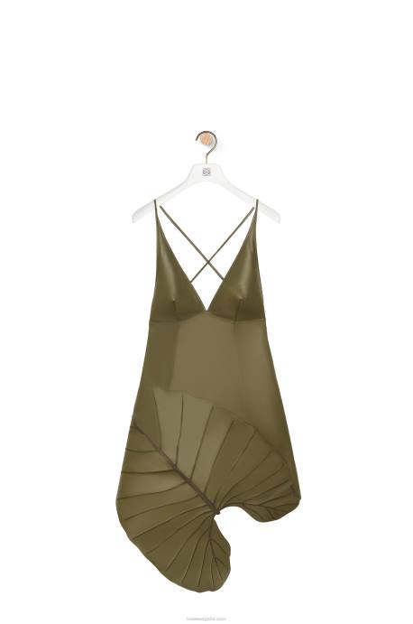 Loewe mujer vestido de napa con intarsia de hojas LP641039 té verde