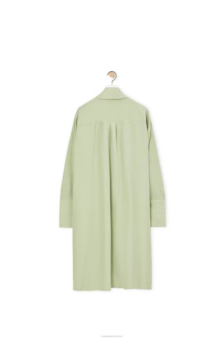 Loewe mujer vestido de seda con anagrama de solapa LP641101 Verde pálido