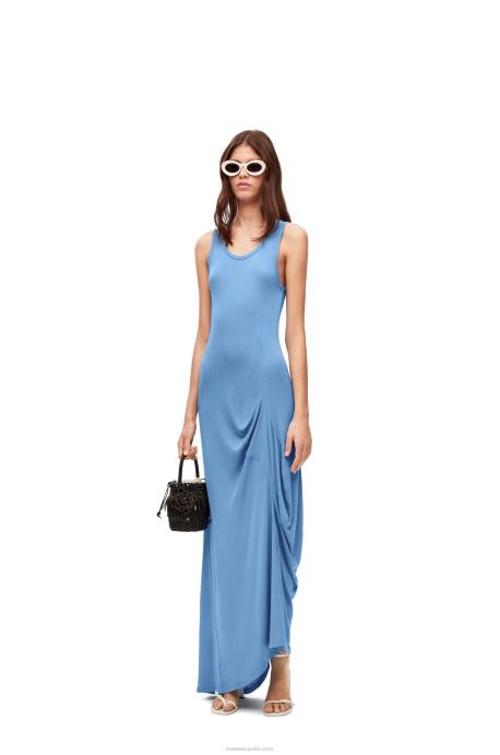 Loewe mujer vestido de tirantes asimétrico de viscosa LP641048 cielo azul