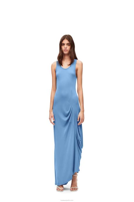 Loewe mujer vestido de tirantes asimétrico de viscosa LP641048 cielo azul