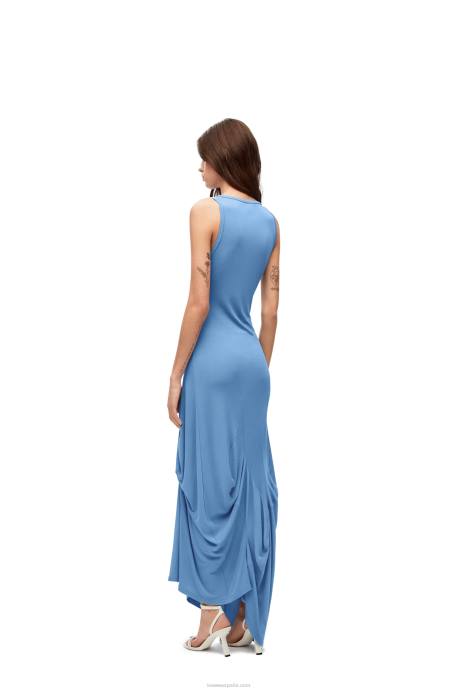 Loewe mujer vestido de tirantes asimétrico de viscosa LP641048 cielo azul
