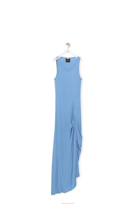 Loewe mujer vestido de tirantes asimétrico de viscosa LP641048 cielo azul
