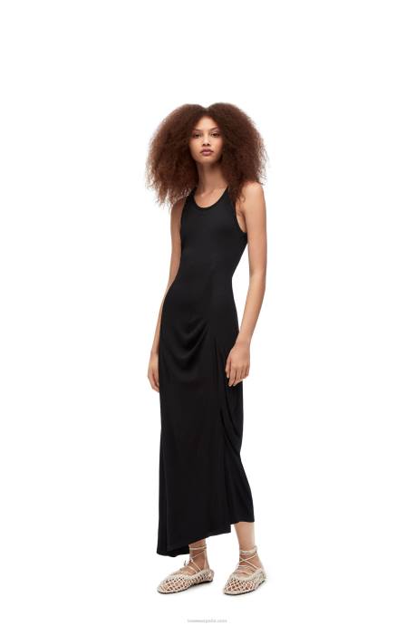 Loewe mujer vestido de tirantes asimétrico de viscosa LP641060 negro