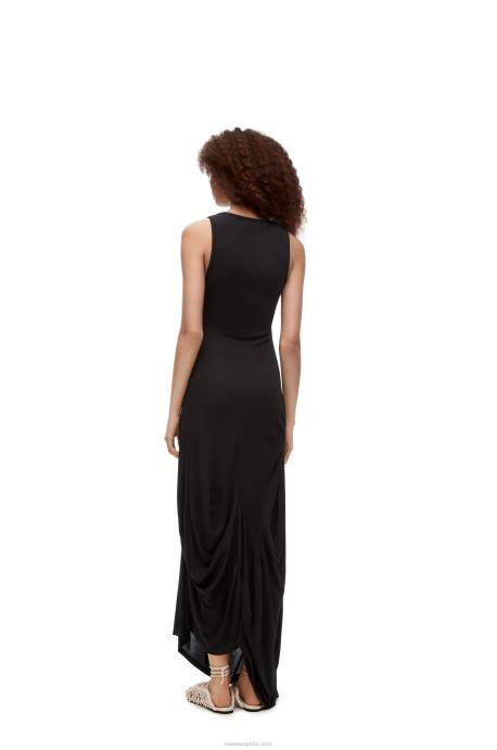 Loewe mujer vestido de tirantes asimétrico de viscosa LP641060 negro