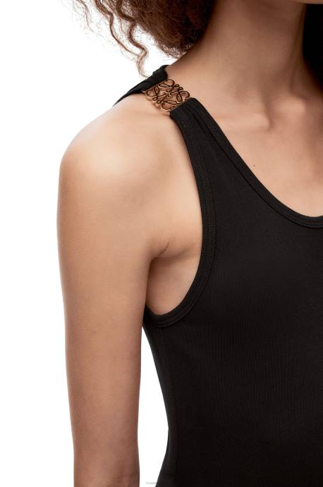 Loewe mujer vestido de tirantes asimétrico de viscosa LP641060 negro
