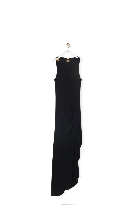 Loewe mujer vestido de tirantes asimétrico de viscosa LP641060 negro