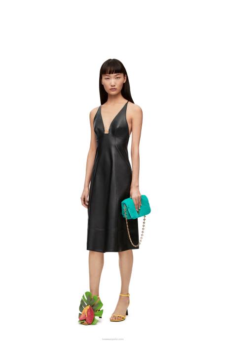 Loewe mujer vestido de tirantes con anagrama en napa LP641071 negro