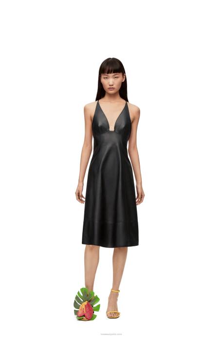 Loewe mujer vestido de tirantes con anagrama en napa LP641071 negro
