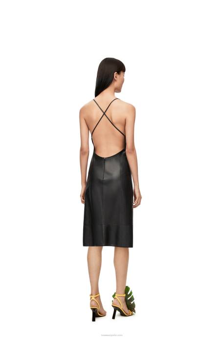 Loewe mujer vestido de tirantes con anagrama en napa LP641071 negro