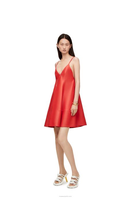 Loewe mujer vestido de tirantes en napa anthurium LP641065 rojo