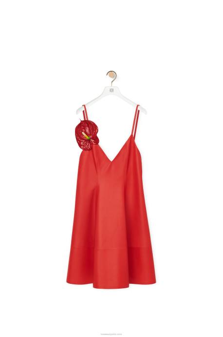 Loewe mujer vestido de tirantes en napa anthurium LP641065 rojo