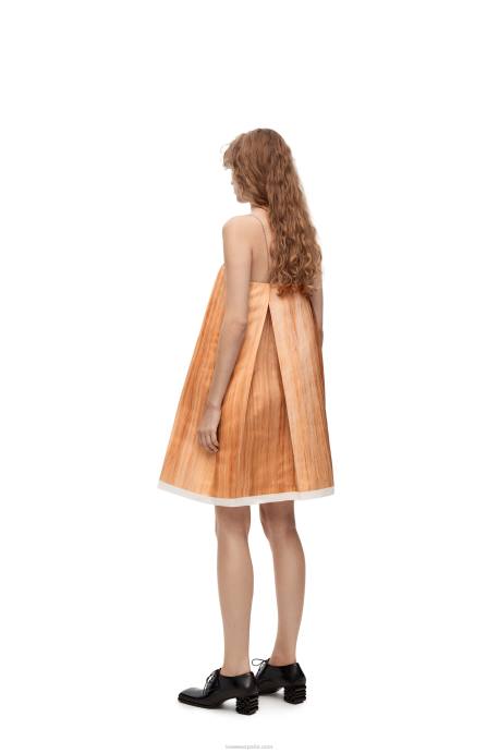 Loewe mujer vestido de tiras con estampado de rostros en raso duchesse técnico LP641089 amarillo/multicolor