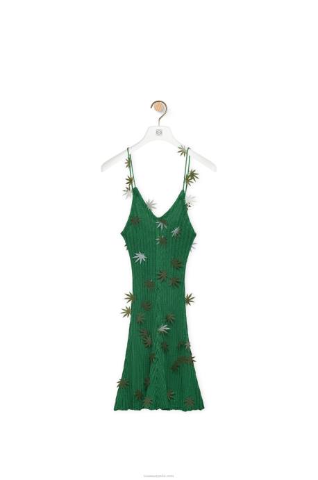 Loewe mujer vestido de tiras de hoja en viscosa LP641043 bosque verde