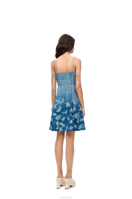 Loewe mujer vestido de tiras de pescado en mezclilla LP641046 azul claro/blanco