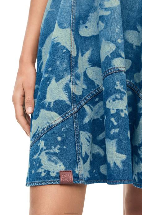 Loewe mujer vestido de tiras de pescado en mezclilla LP641046 azul claro/blanco