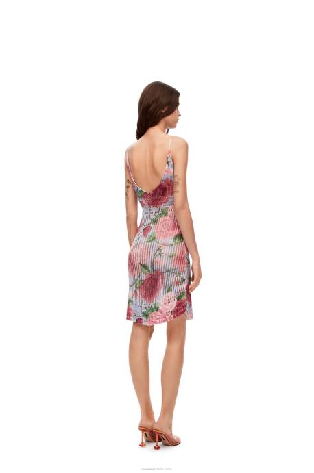 Loewe mujer vestido de tiras de rosas en viscosa LP641047 rosa multitono