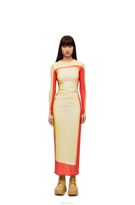 Loewe mujer vestido de tubo de malla LP641031 rojo amarillo