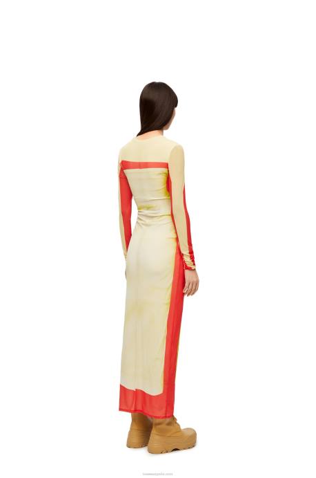 Loewe mujer vestido de tubo de malla LP641031 rojo amarillo