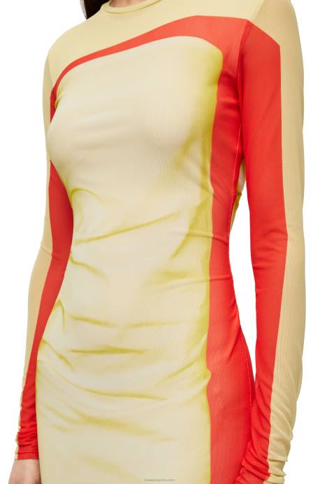Loewe mujer vestido de tubo de malla LP641031 rojo amarillo