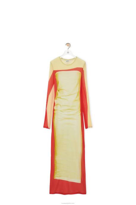 Loewe mujer vestido de tubo de malla LP641031 rojo amarillo