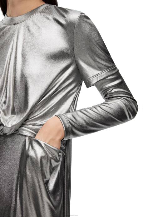 Loewe mujer vestido drapeado de jersey laminado LP641092 negro/plata