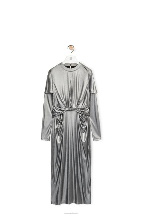 Loewe mujer vestido drapeado de jersey laminado LP641092 negro/plata