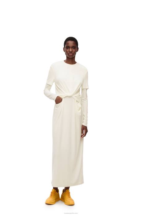 Loewe mujer vestido drapeado de punto de crepé LP641093 blanco