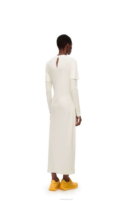 Loewe mujer vestido drapeado de punto de crepé LP641093 blanco