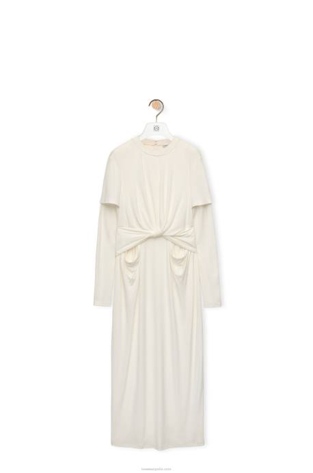 Loewe mujer vestido drapeado de punto de crepé LP641093 blanco