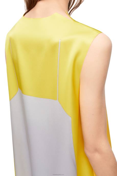 Loewe mujer vestido evasé de satén técnico LP641033 amarillo/gris