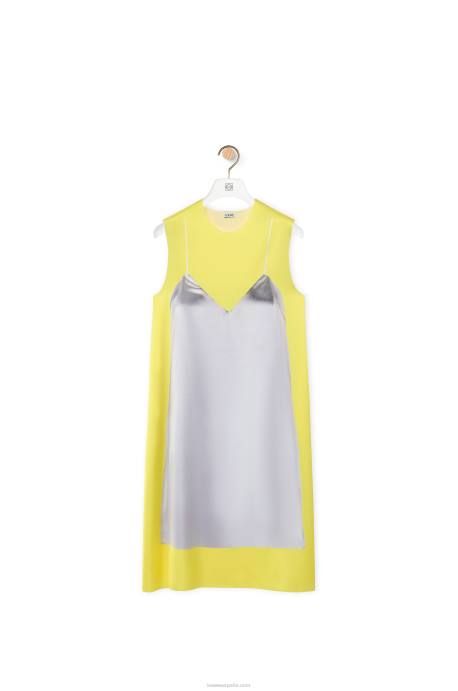 Loewe mujer vestido evasé de satén técnico LP641033 amarillo/gris