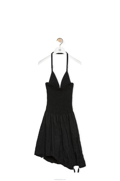 Loewe mujer vestido fruncido de algodón LP641057 negro