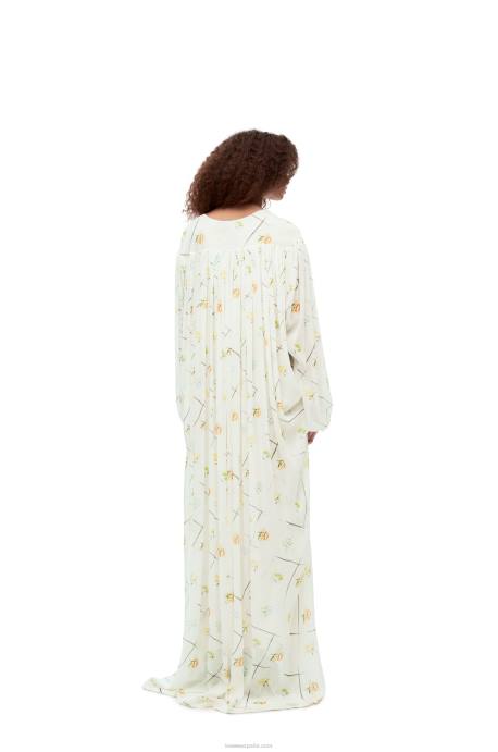 Loewe mujer vestido largo de flores en viscosa y seda LP641055 blanco/multicolor