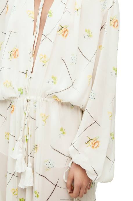 Loewe mujer vestido largo de flores en viscosa y seda LP641055 blanco/multicolor