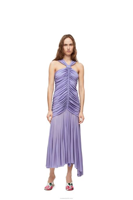 Loewe mujer vestido largo drapeado de punto de crepé LP641069 lila