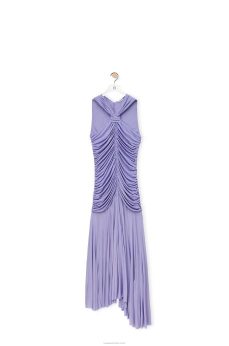 Loewe mujer vestido largo drapeado de punto de crepé LP641069 lila