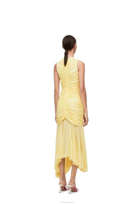 Loewe mujer vestido largo drapeado de punto de crepé LP641076 vainilla