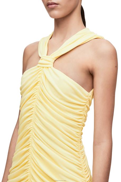 Loewe mujer vestido largo drapeado de punto de crepé LP641076 vainilla