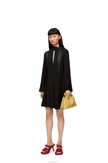 Loewe mujer vestido lavalliere de punto de crepe y raso de crepe LP641062 negro