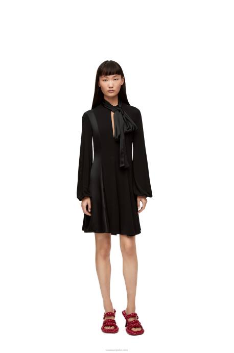 Loewe mujer vestido lavalliere de punto de crepe y raso de crepe LP641062 negro