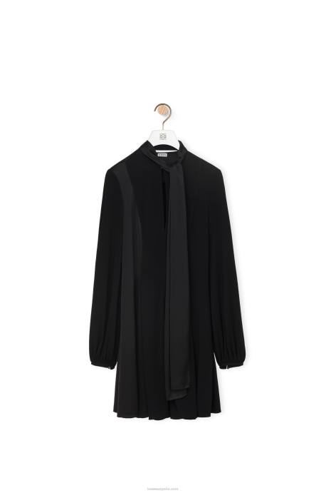 Loewe mujer vestido lavalliere de punto de crepe y raso de crepe LP641062 negro